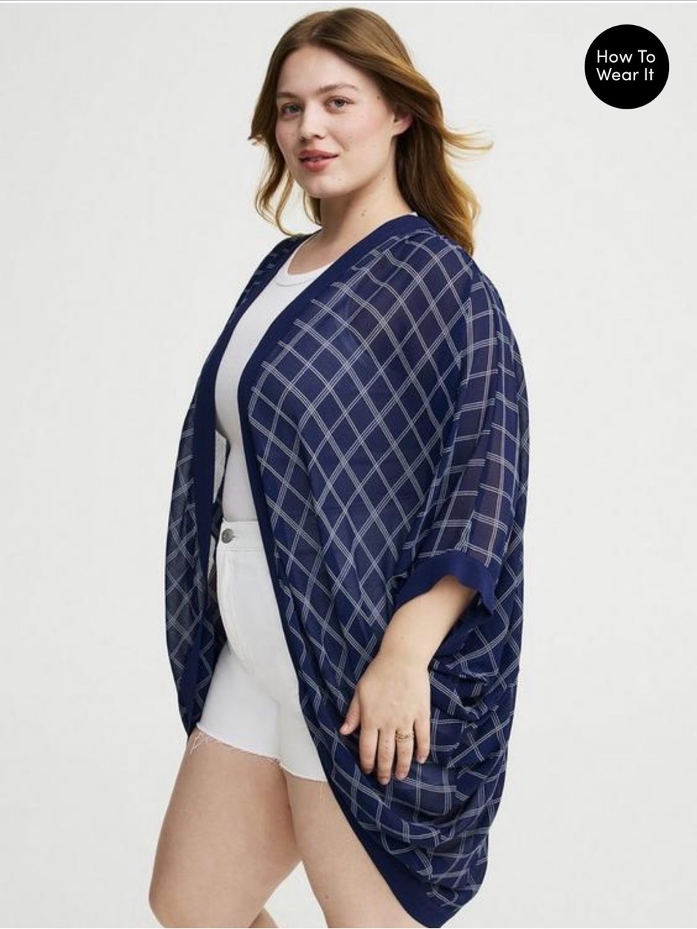 torrid Navy Plaid Sheer Kimono Cover-Up